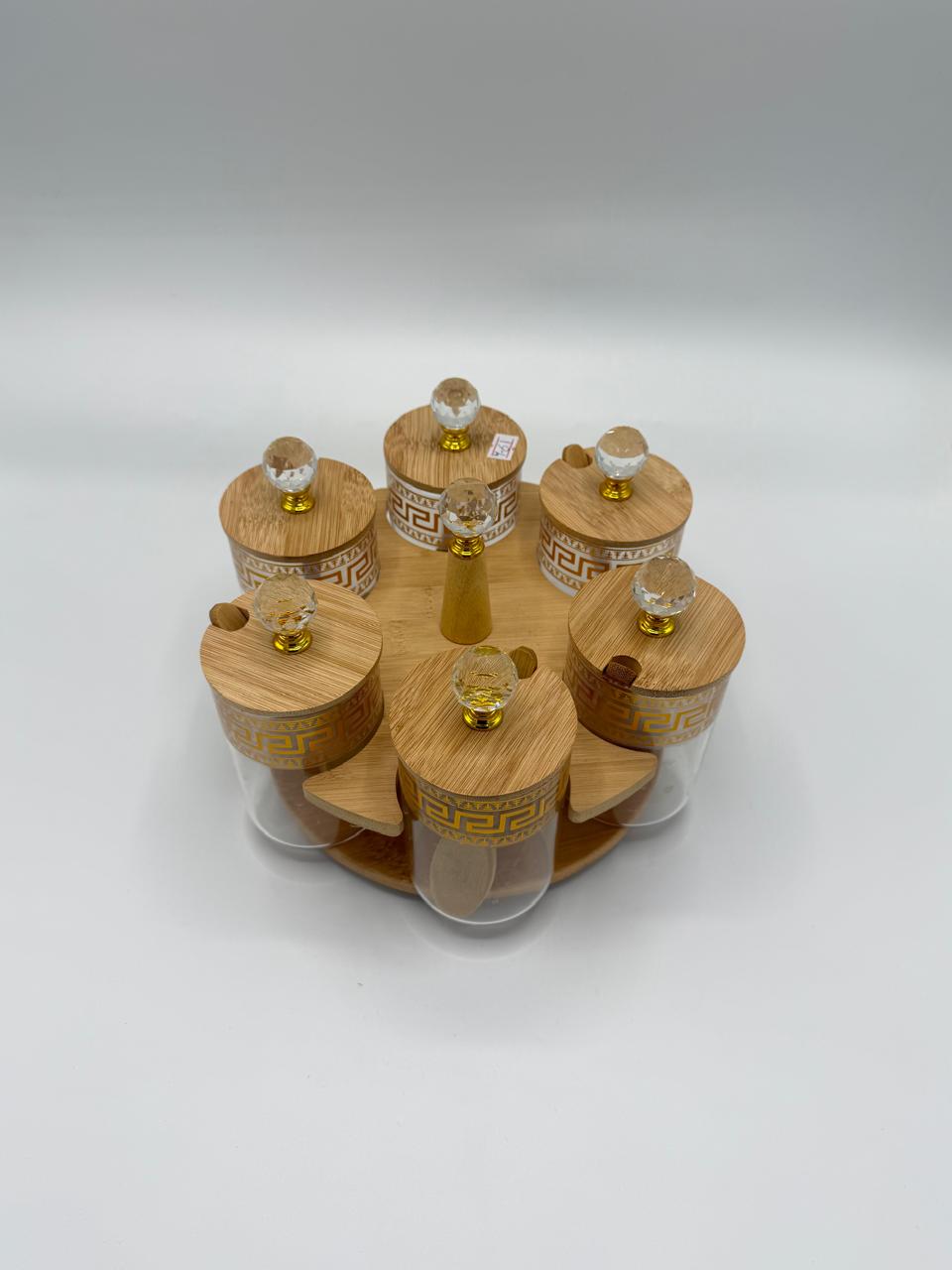 Rotating Greek Key Crystal Knob Spice Set