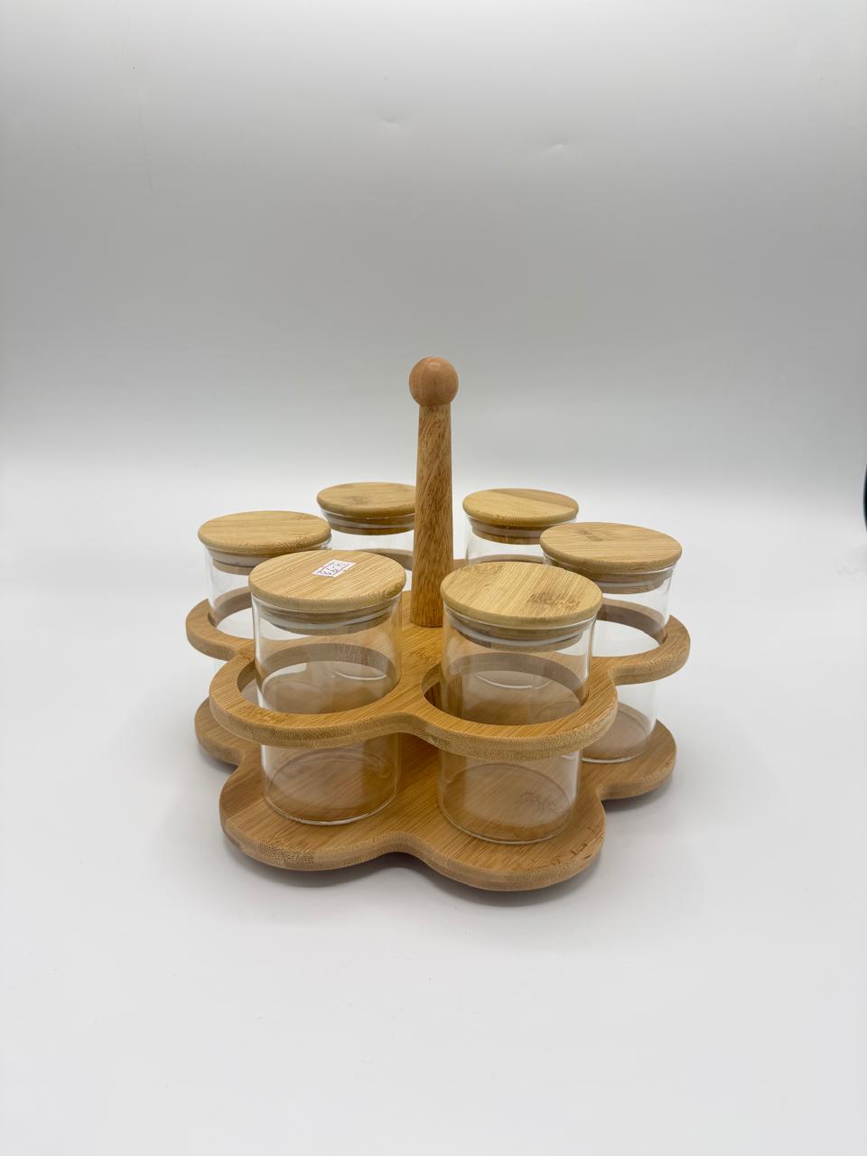 Rotating Bamboo Lid Spice Jar Set