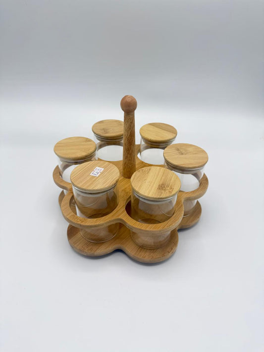 Rotating Bamboo Lid Spice Jar Set