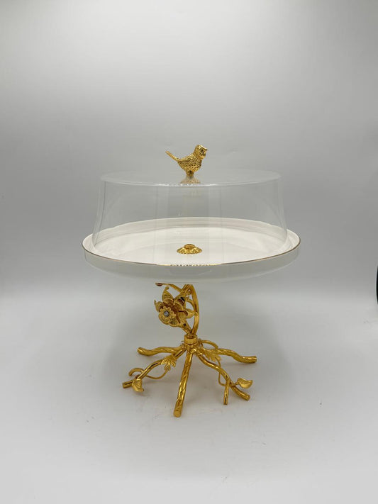 Elevated Gold Branch Cake Stand with Glass Dome