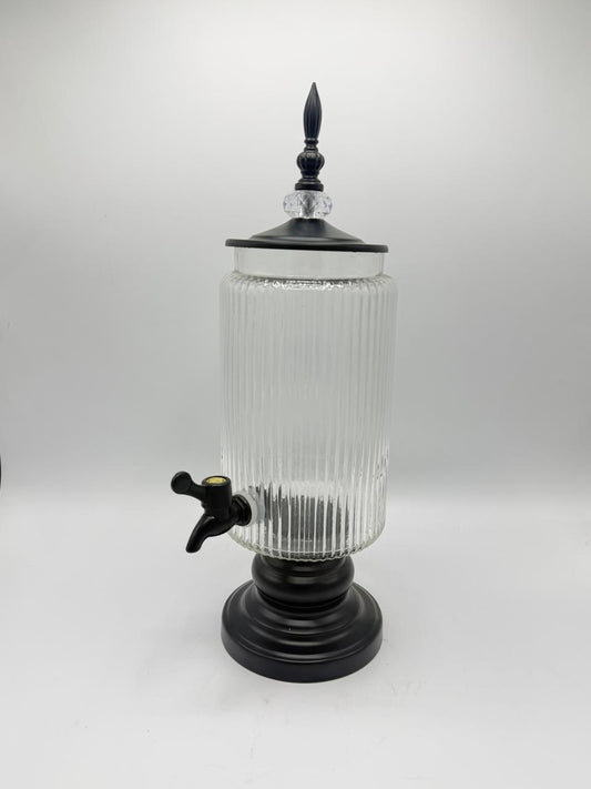 Ribbed Glass Beverage Dispenser with Finial Lid