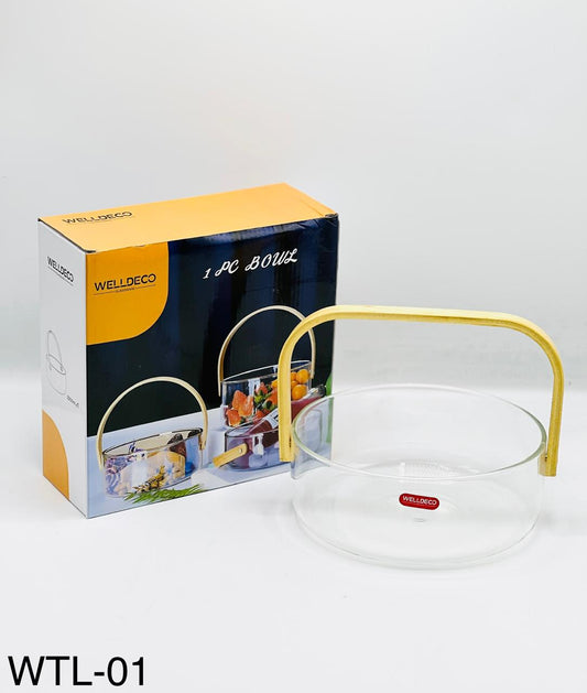 Glass Serving Bowl with Wooden Handle – 2000ml