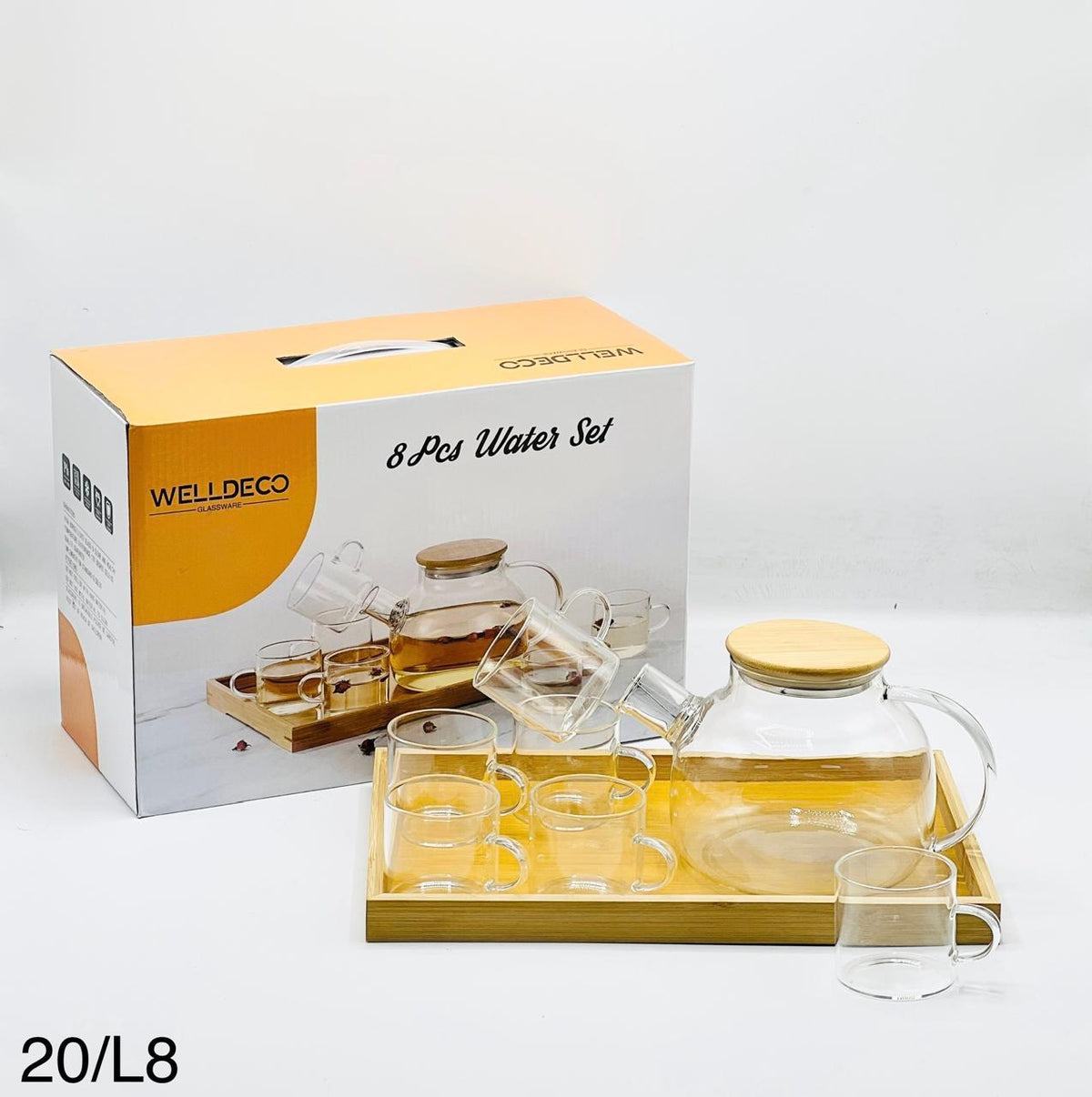 Kehwa Glass Set with Wooden Tray – 8 Pcs