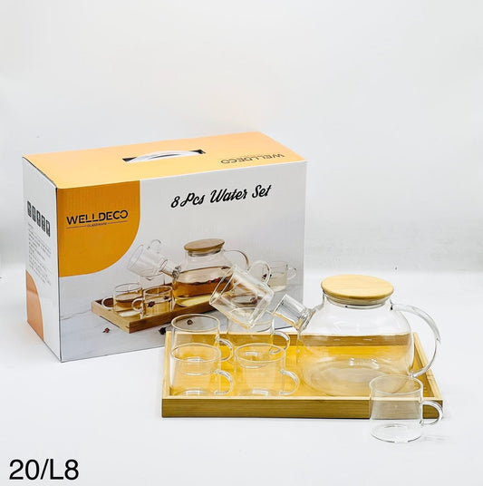 Kehwa Glass Set with Wooden Tray – 8 Pcs
