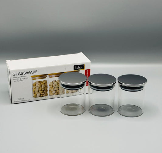 Mini Glass Jar Set with Steel Lid – 3 Pcs (220ml)