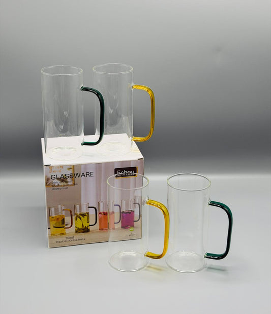 Colour Glass Mug Set – 4 Pcs (380ml)
