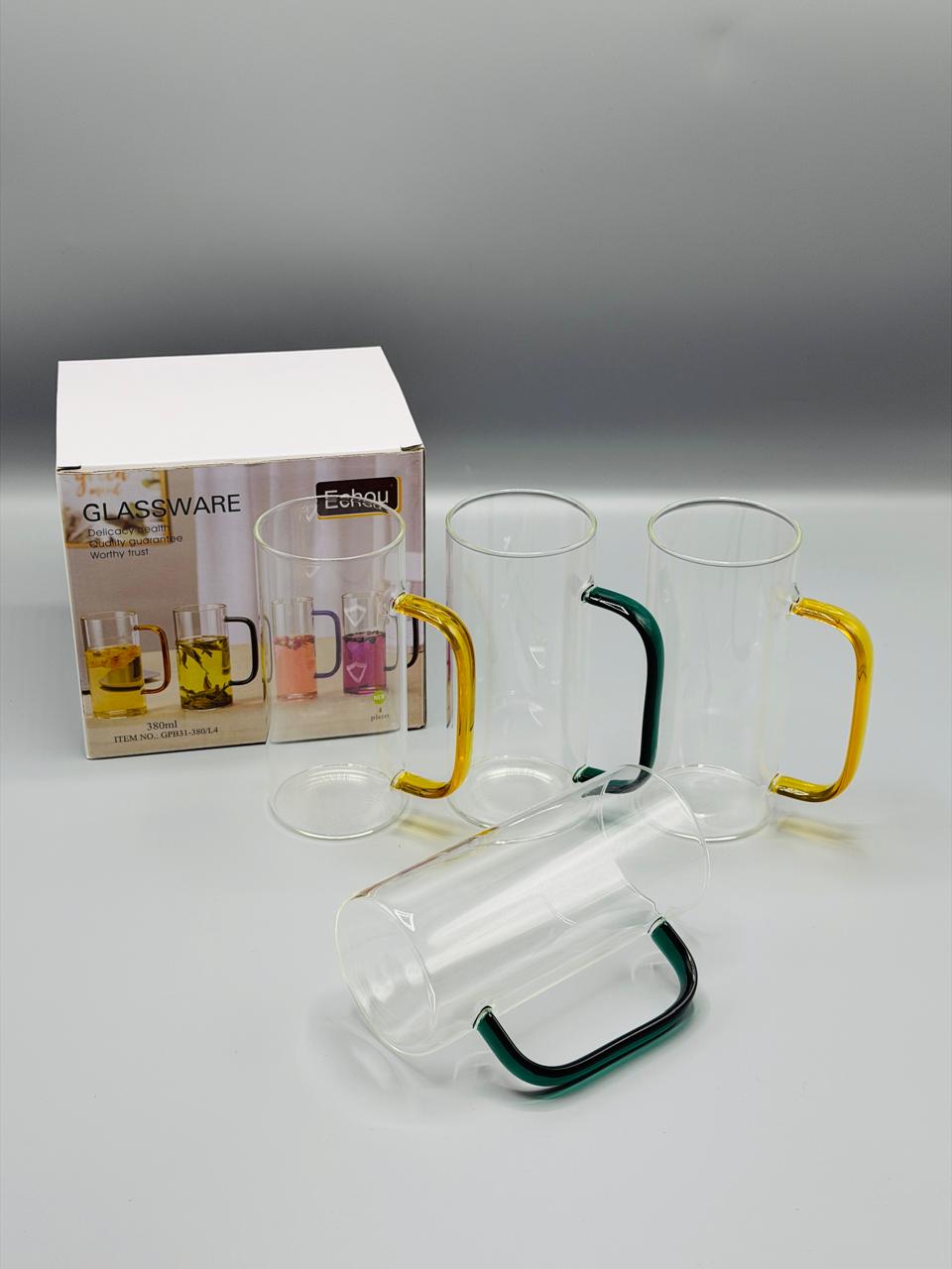 Colour Glass Mug Set – 4 Pcs (380ml)