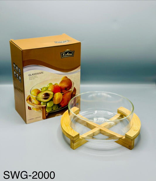 Glass Serving Bowl with Wooden Stand