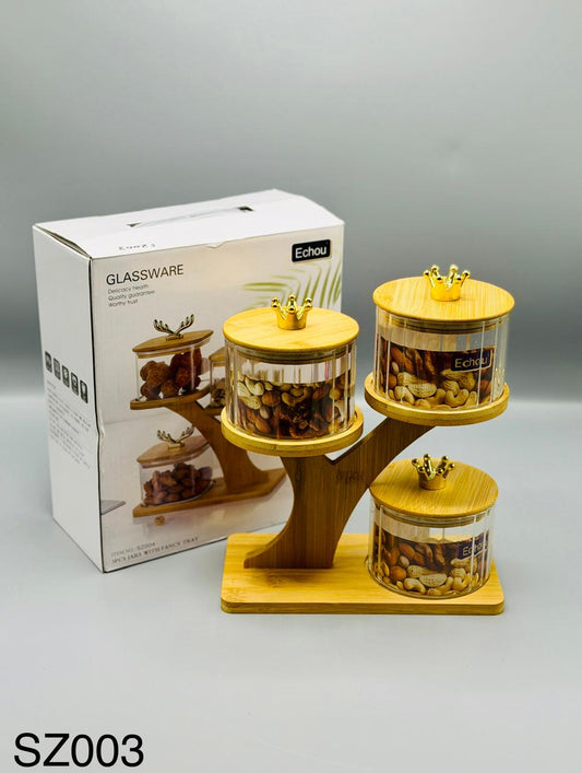 Fancy Tray Glass Jar Set – 3 Pcs