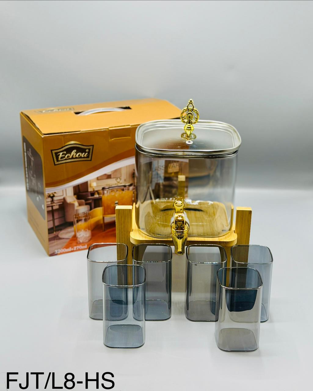 Classic Dispenser Set with Wooden Stand – 8 Pcs (3200ml)
