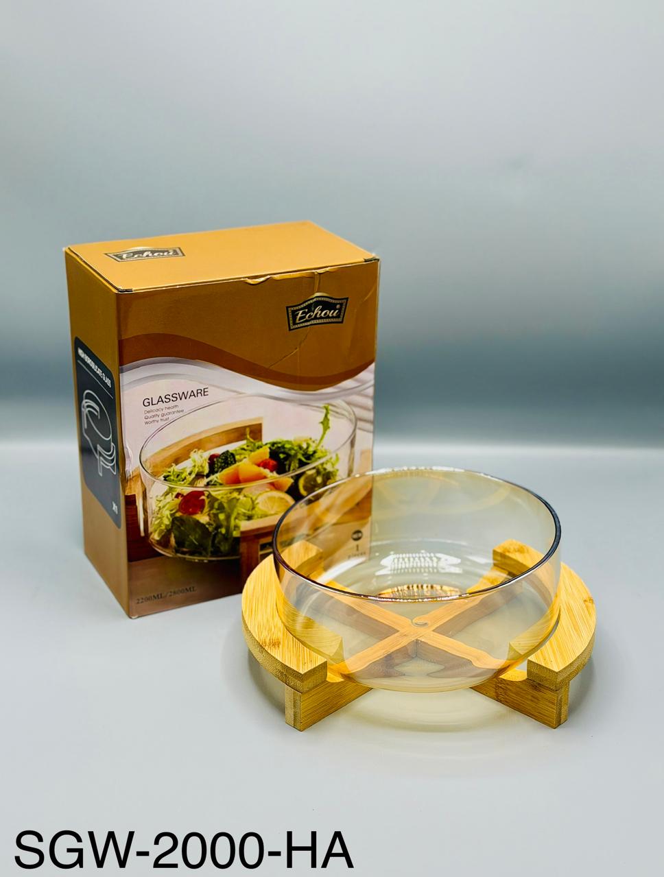 Glass Serving Bowl with Wooden Stand