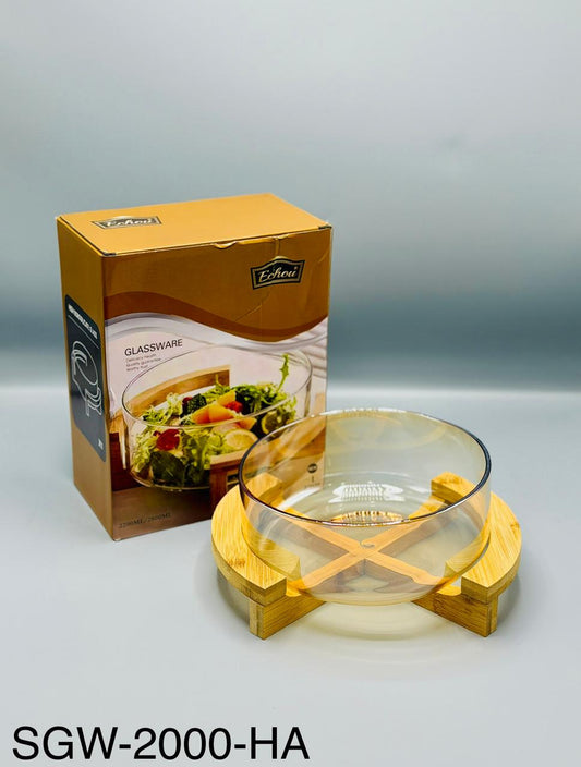 Glass Serving Bowl with Wooden Stand