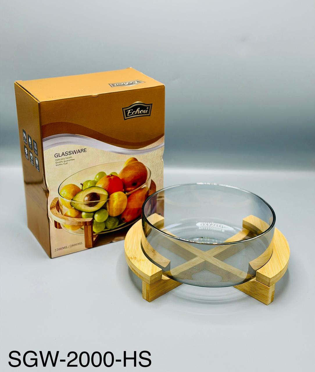 Glass Serving Bowl with Wooden Stand