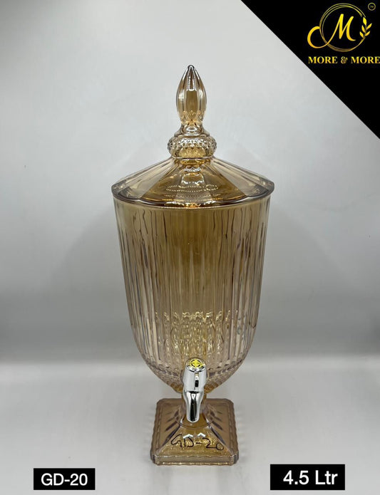 Amber Gold Glass Beverage Dispenser 4.5 Ltr with Stand & Tap – Luxury Ribbed Drink Dispenser for Juice, Water & Ramadan Serving