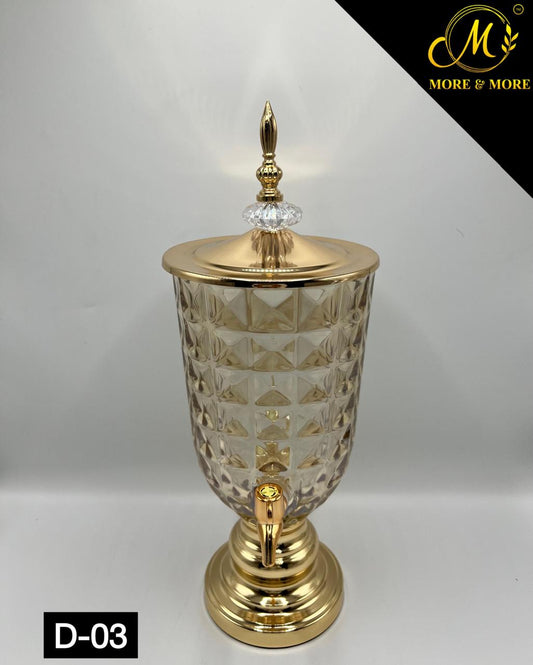 Luxury Crystal Beverage Dispenser with Gold Tap & Lid – Premium Juice Server - 3 Ltr
