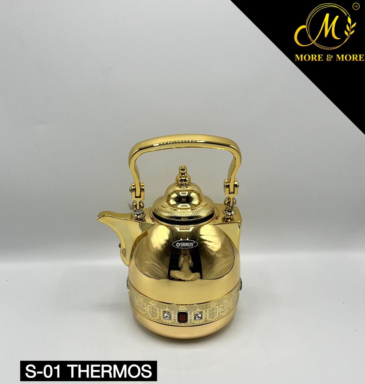 SHIMIZU Royale 1.0 L Gold Vaccum Flask Kettle – Vintage-Inspired Statement with Jeweled Accent Band