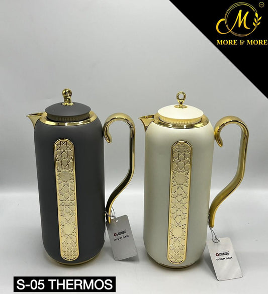 Shimizu 1 Ltr Luxury Vacuum Thermos Flask – Premium Arabic Style Coffee & Tea Server | Elegant Gold Finish