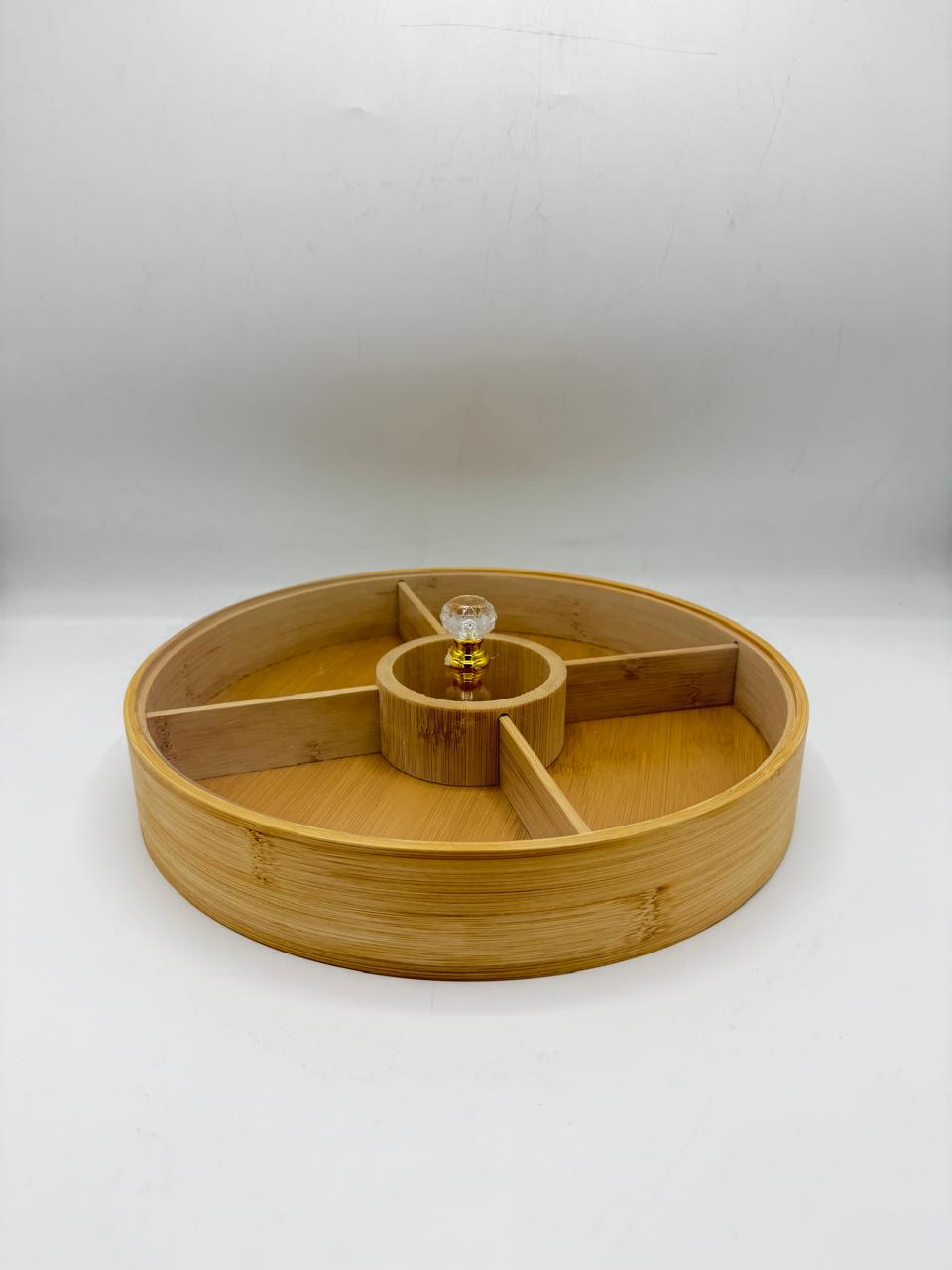 Bamboo 5-Compartment Round Candy Box with Transparent Lid (7-21)