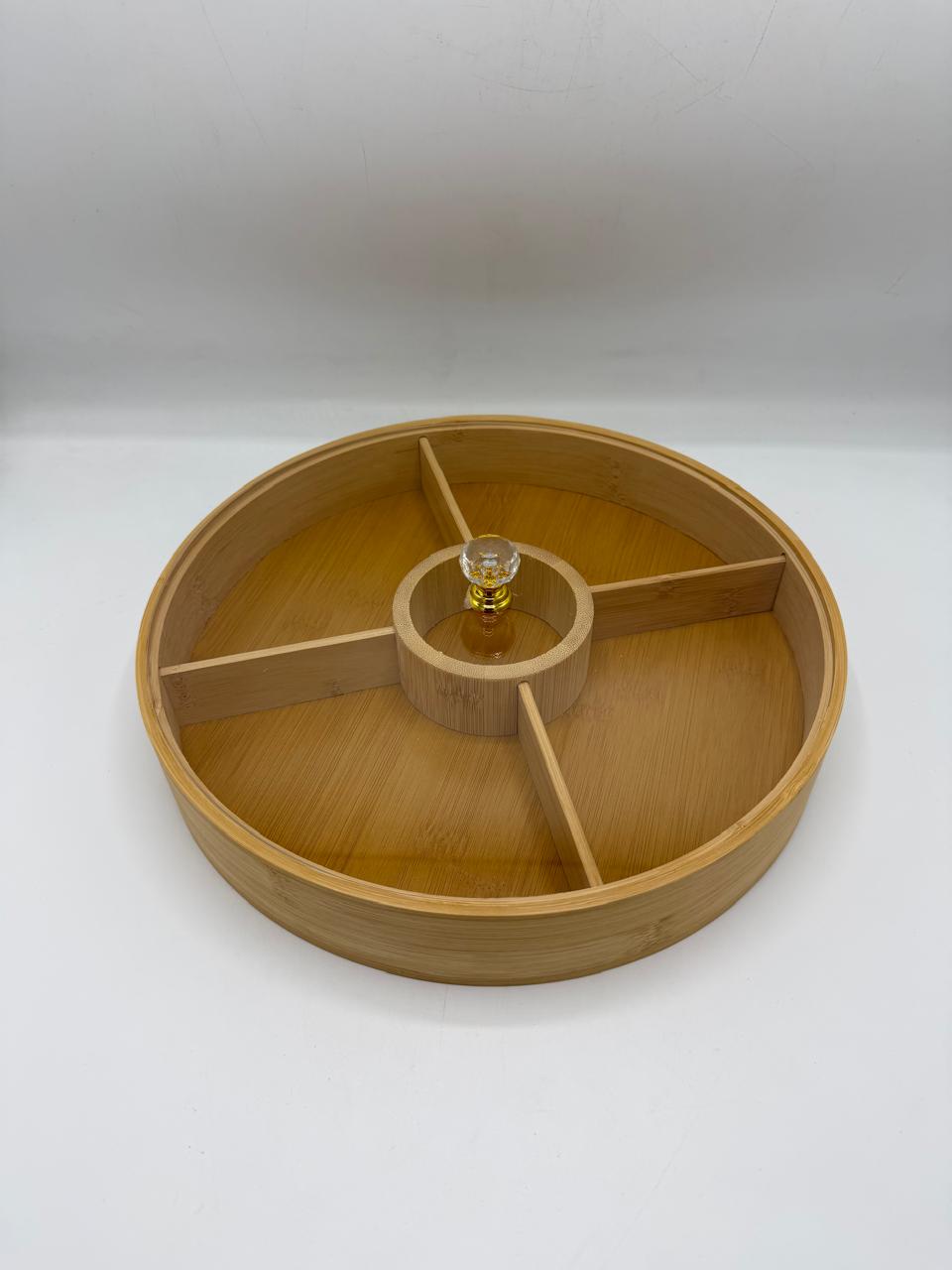 Bamboo 5-Compartment Round Candy Box with Transparent Lid (7-21)