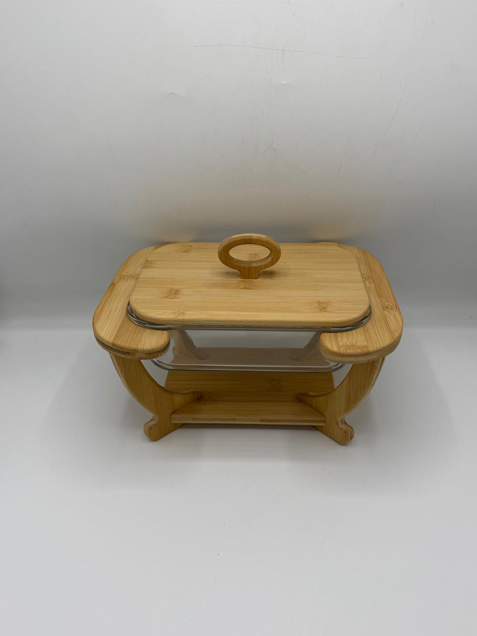 Bamboo & Glass Rectangular Salad Bowl with Lid (7-30)