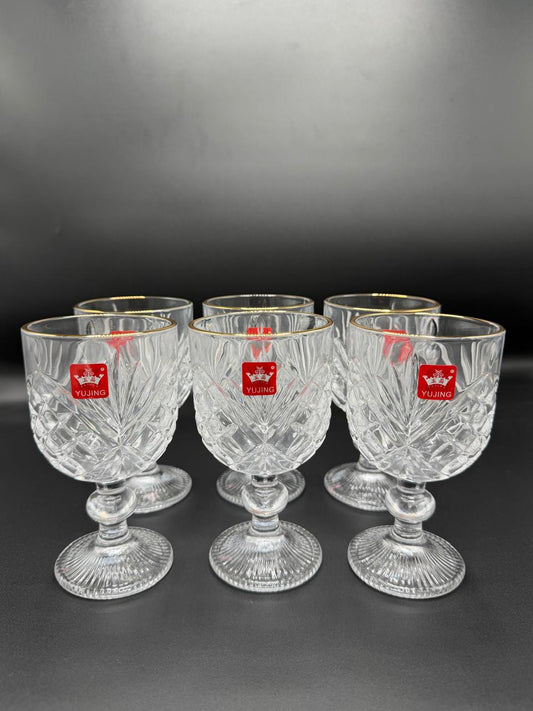Diamond Cut Gold Rim Wine Goblet Set – 6 Piece Stemmed Glasses (72-12)