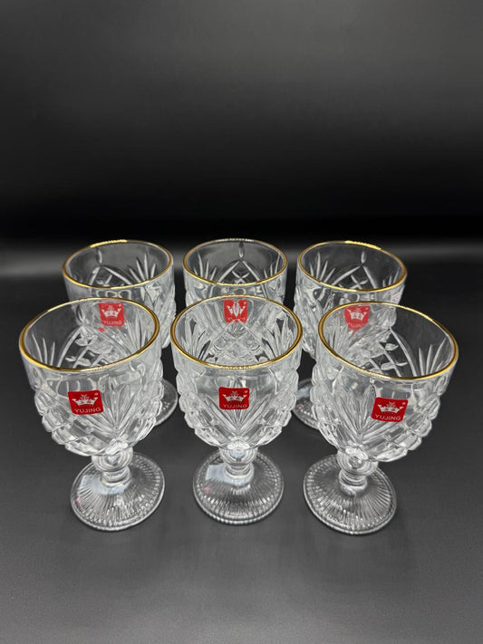 Diamond Cut Gold Rim Wine Goblet Set – 6 Piece Stemmed Glasses (72-12)