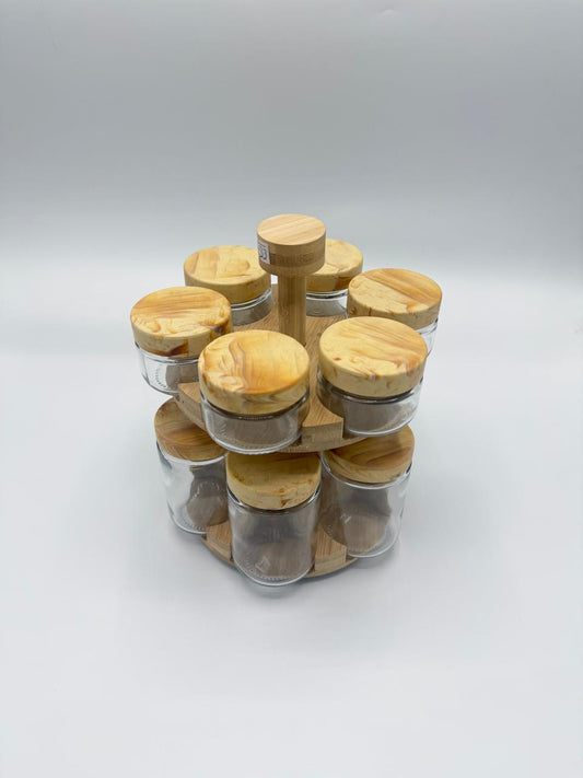Rotating Bamboo Spice Jar Rack