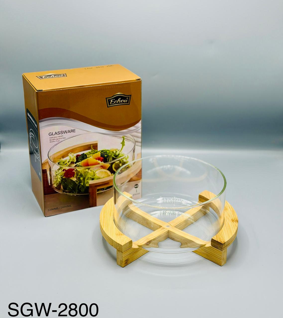 Classy Glass Serving Bowl with Wood Stand (1153)