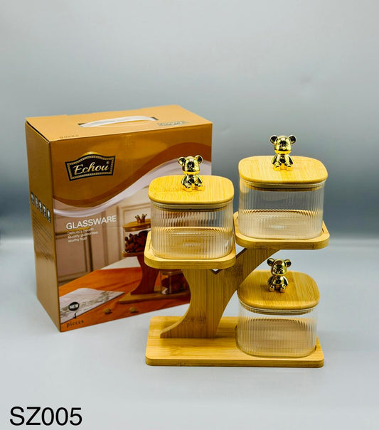 Royal Tray Glass Jar Set – 3 Pcs