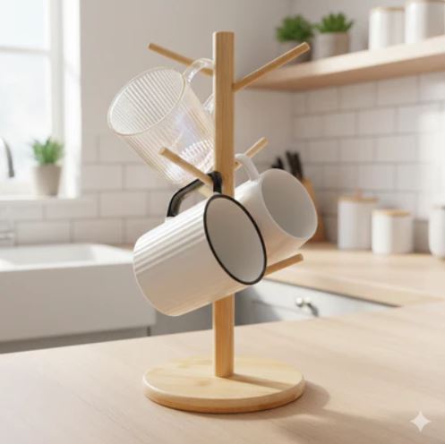 Premium Quality Wooden Mug Hanging Display Rack