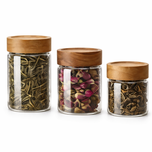 Clear Glass Storage Jars with Wooden Lids - MYK DEALS