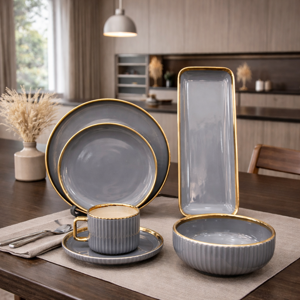 32Pcs Ceramic Dinner Set - Grey