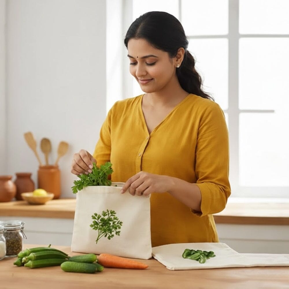 Cotton Vegetable Storage Bags | Reusable Fridge Organizer