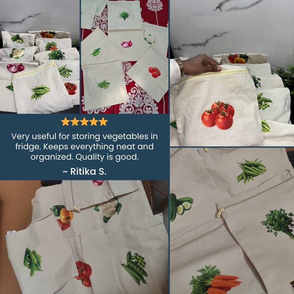 Cotton Vegetable Storage Bags | Reusable Fridge Organizer