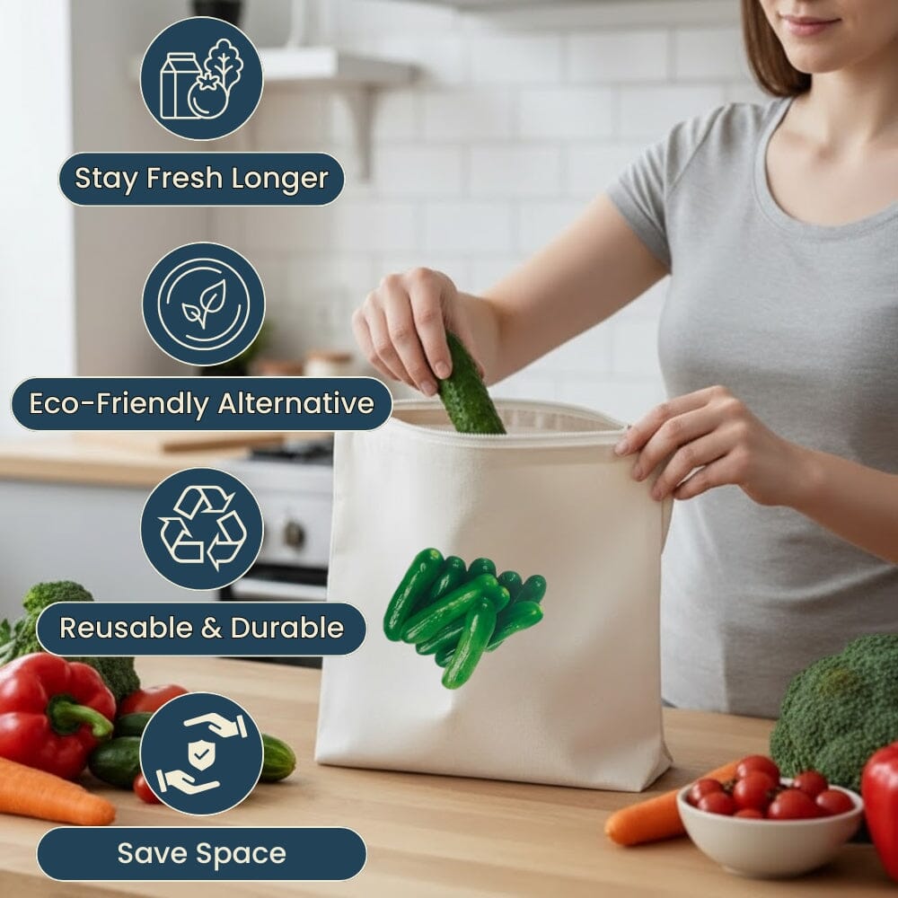 Cotton Vegetable Storage Bags | Reusable Fridge Organizer