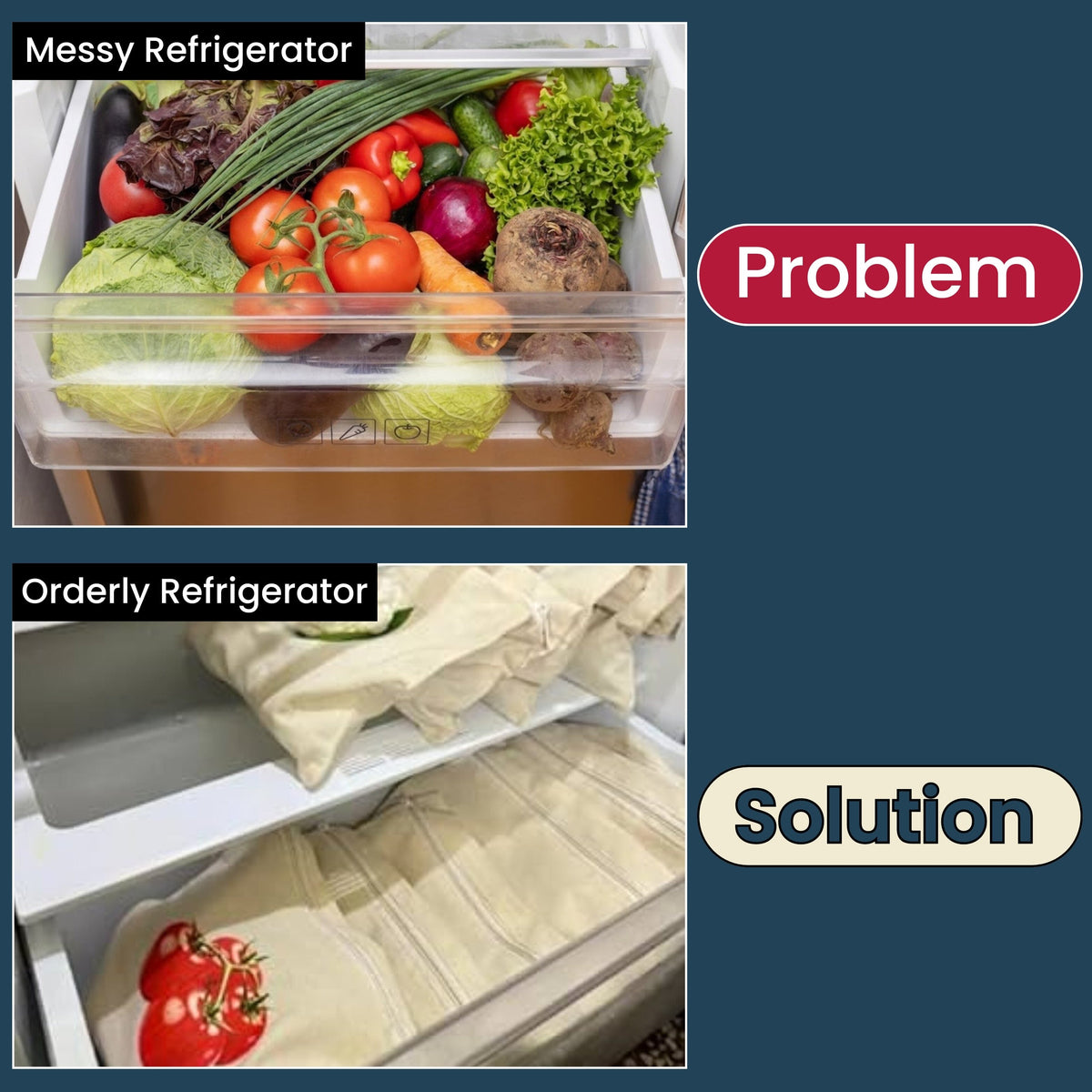 Cotton Vegetable Storage Bags | Reusable Fridge Organizer
