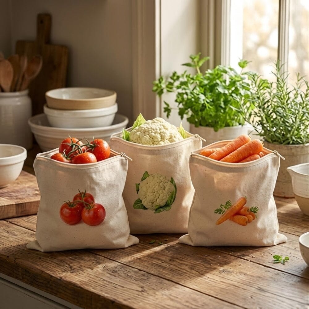 Cotton Vegetable Storage Bags | Reusable Fridge Organizer