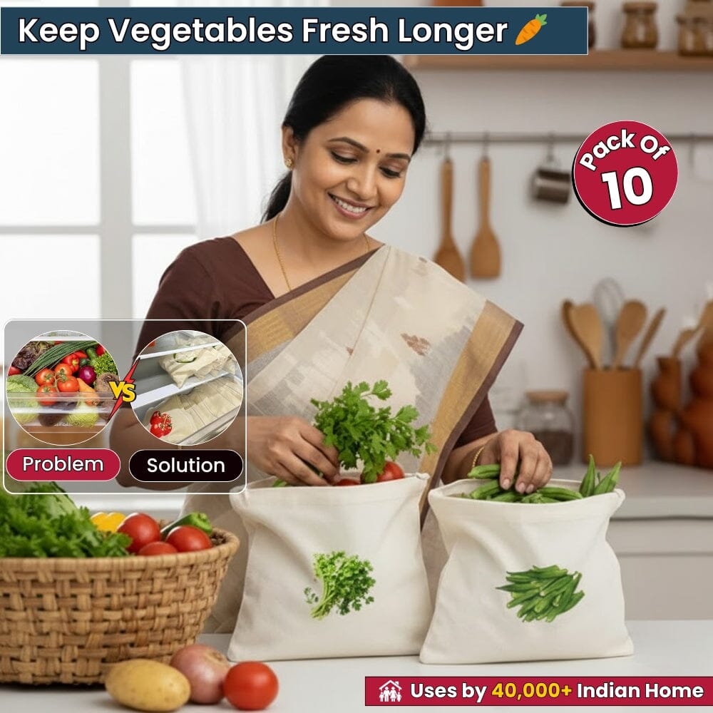Cotton Vegetable Storage Bags | Reusable Fridge Organizer