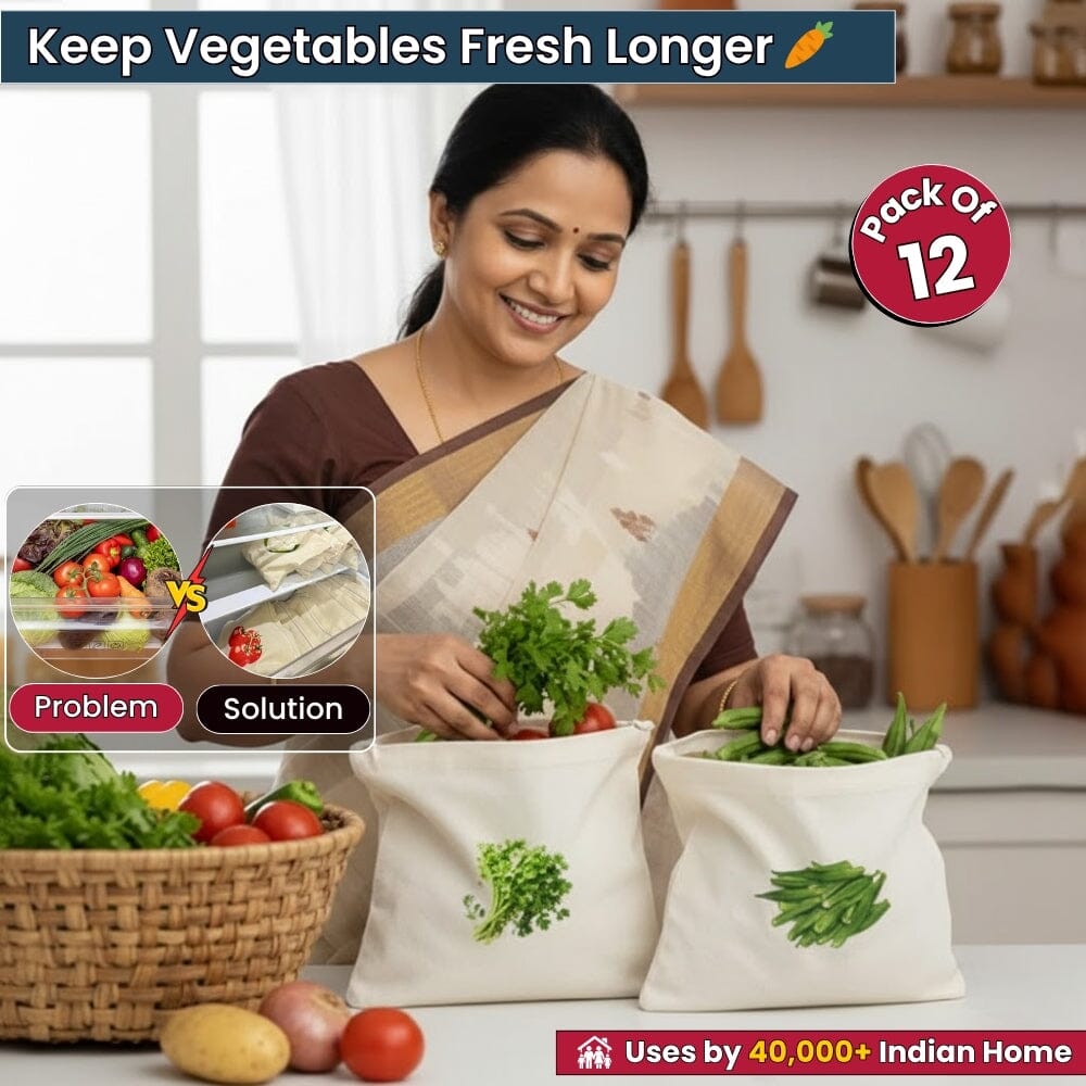 Cotton Vegetable Storage Bags | Reusable Fridge Organizer
