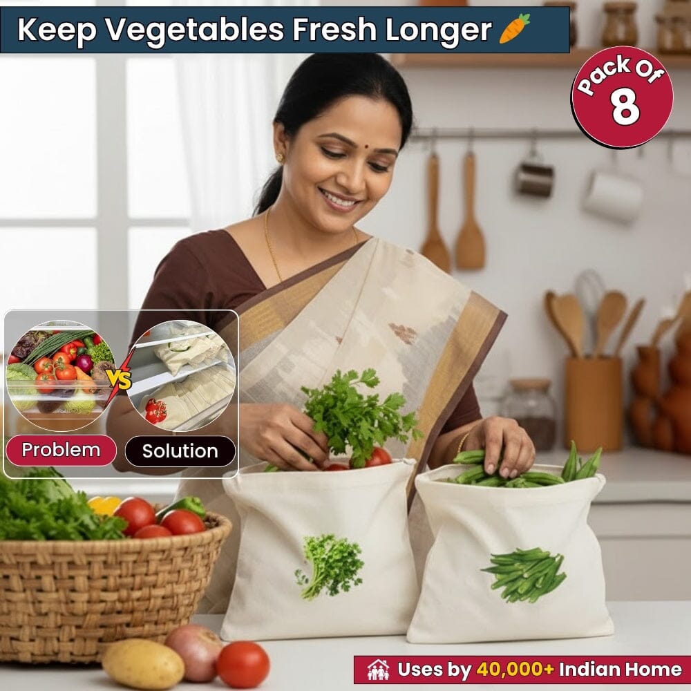 Cotton Vegetable Storage Bags | Reusable Fridge Organizer