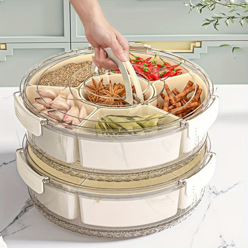 Premium Portable Rotating Snack Tray with Lid – 360° Spinning Serving Organizer | Adornia.pk