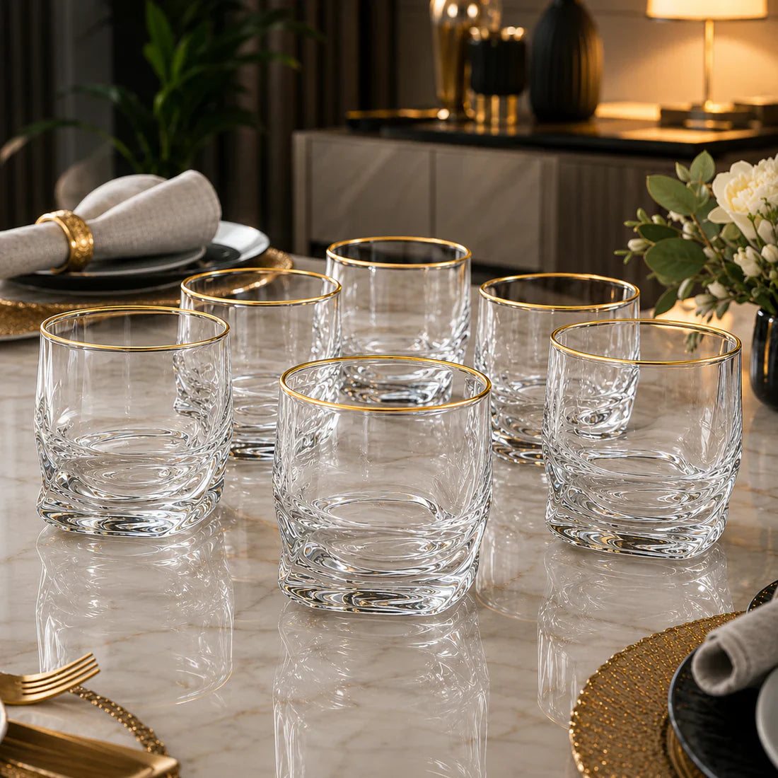 6 Pcs Gold Rim Glass Set
