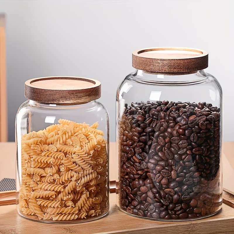 Glass Storage Canister with Airtight Bamboo Lid – Clear Kitchen Jar (1200ml / 2000ml / 2400ml)