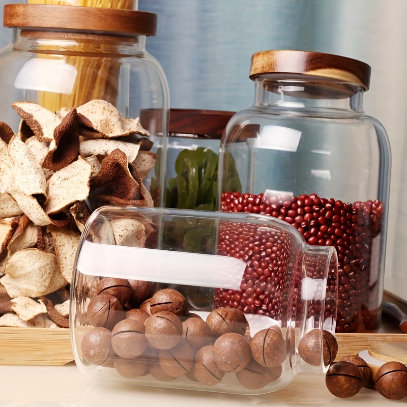 Glass Storage Canister with Airtight Bamboo Lid – Clear Kitchen Jar (1200ml / 2000ml / 2400ml)