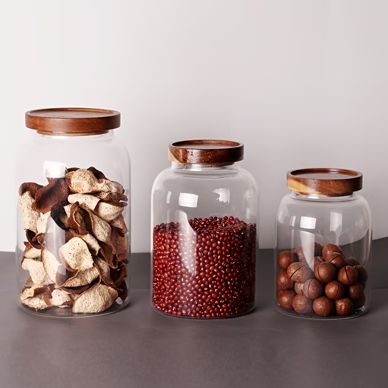 Glass Storage Canister with Airtight Bamboo Lid – Clear Kitchen Jar (1200ml / 2000ml / 2400ml)