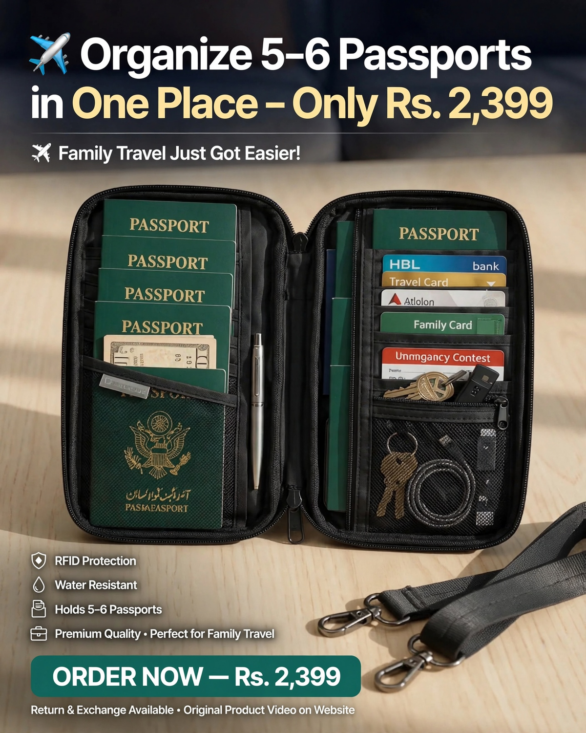 Waterproof Family Passport Holder Travel Wallet – Multi-Passport & Document Organizer (ON WEEKEND SALE)