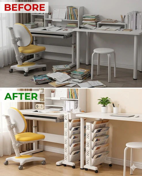 6-Layer Movable Bookshelf with Wheels – Plastic Storage Organizer Cart