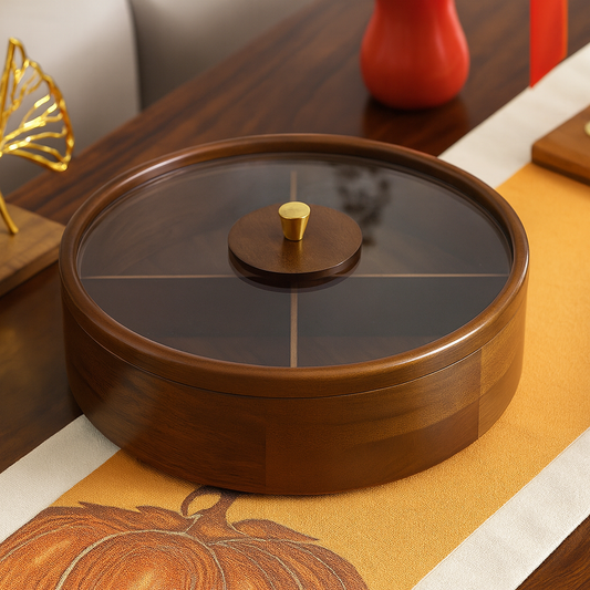 Classic Wooden Dry Fruit Box with Glass Lid