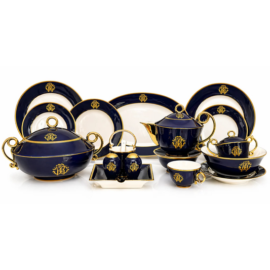 Roberto Cavalli 68-Piece Luxury Porcelain Dinner Set – Navy Blue & Gold