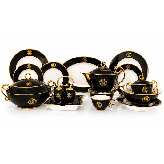 Roberto Cavalli 61-Piece Luxury Porcelain Dinner Set – Black & Gold